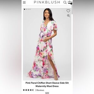 Pinkblush Pink Floral Chiffon Short Sleeve Side Slit
Maternity Maxi Dress